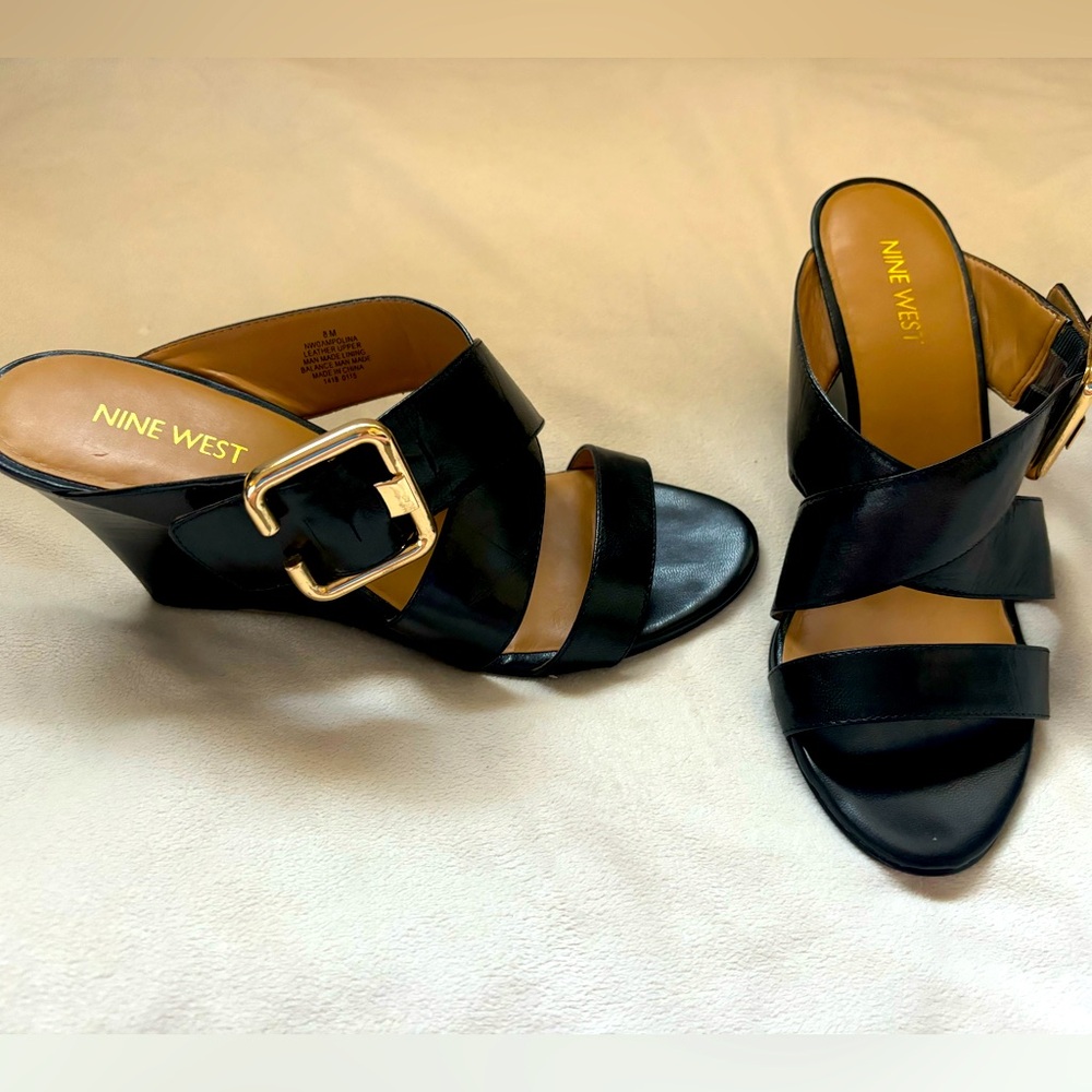 Gently used Nine West wedge slide sandals